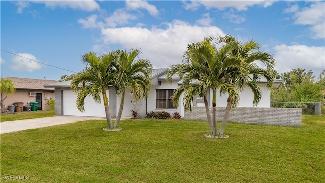 view of front of property featuring a front yard and a garage