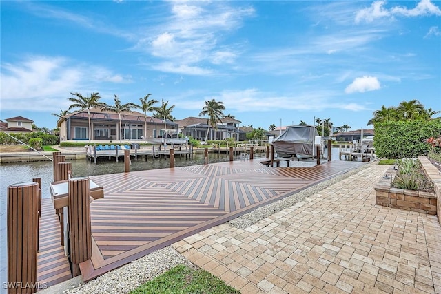 view of dock featuring a water view