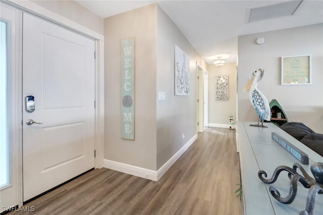 entryway with hardwood / wood-style floors