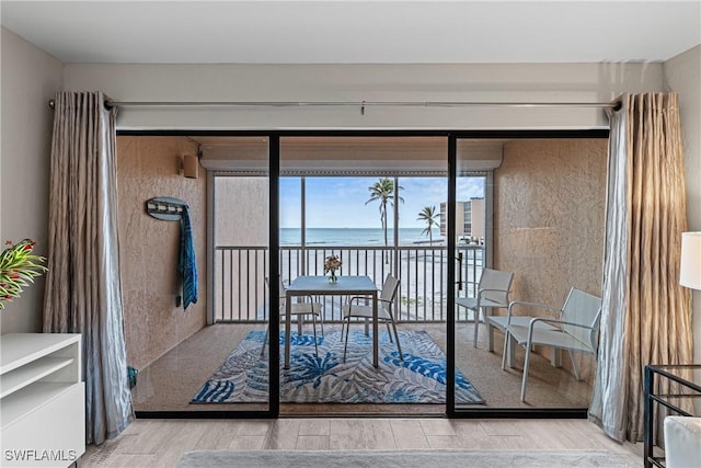 entryway featuring a water view