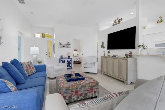 living room featuring light tile patterned floors