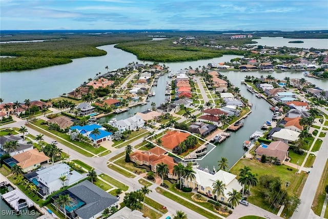 aerial view featuring a water view