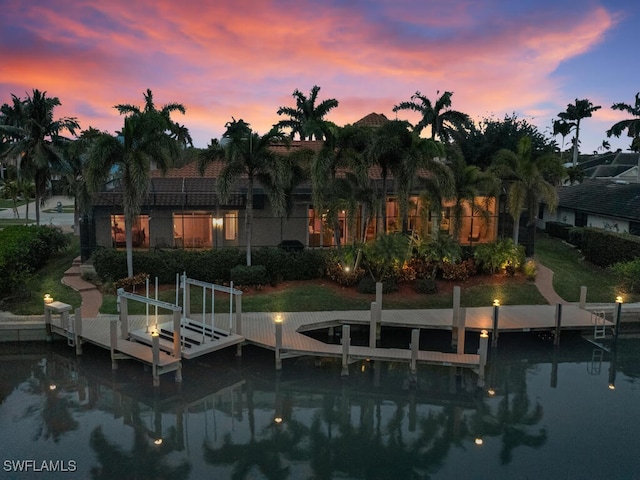 view of dock with a water view