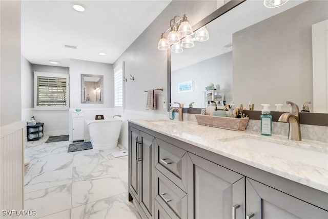 bathroom featuring vanity and a bathing tub