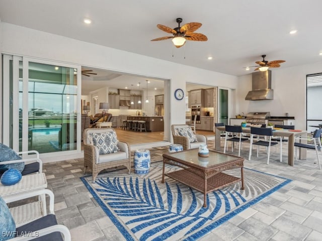 living room with ceiling fan