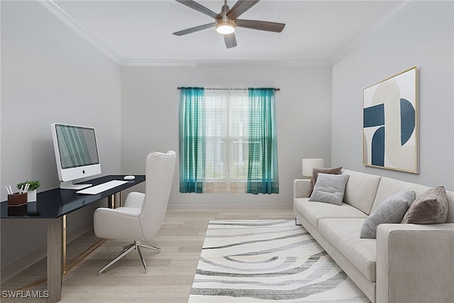 15745 Cortina St, Naples, FL 34114 - office space featuring ornamental molding, light wood-style floors, a ceiling fan, and baseboards