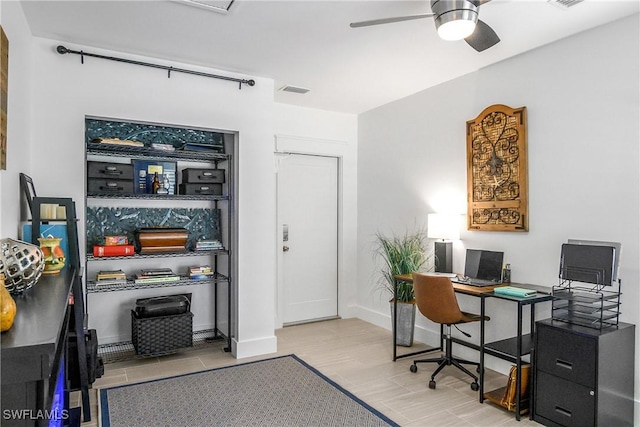 office featuring ceiling fan