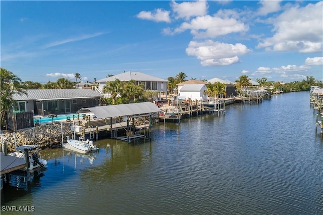 view of dock with a water view