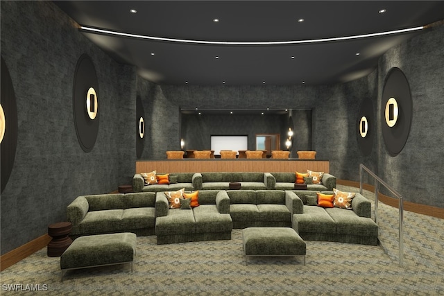 home theater featuring carpet floors