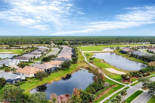 aerial view with a water view