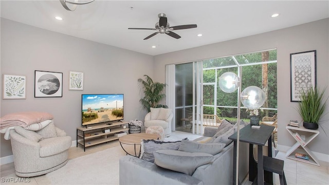 living room with ceiling fan