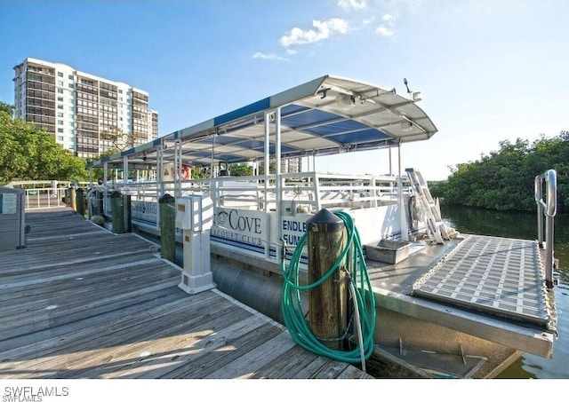 view of dock with a water view