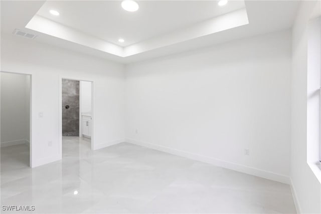 unfurnished room with a raised ceiling