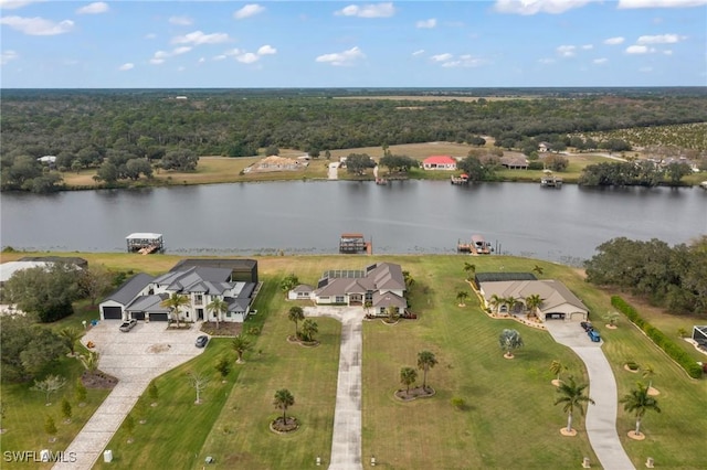 aerial view with a water view