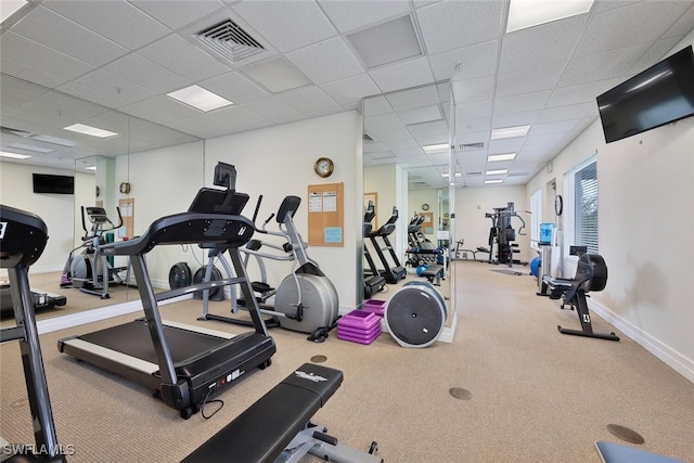 gym with a drop ceiling