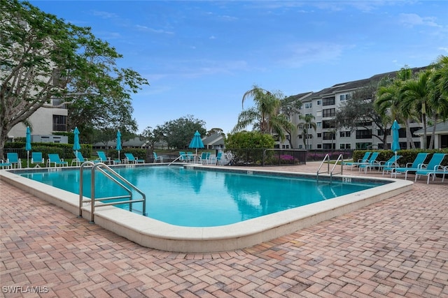 view of swimming pool with a patio area