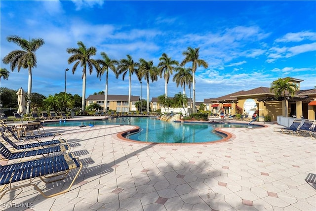 view of pool featuring a patio