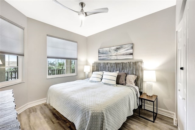 bedroom featuring ceiling fan and wood-type flooring