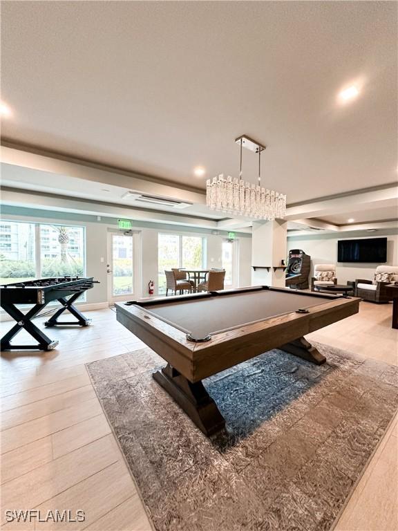 25740 Hickory Blvd Unit 142, Bonita Springs, FL 34134 - rec room with billiards, light wood-style flooring, and recessed lighting