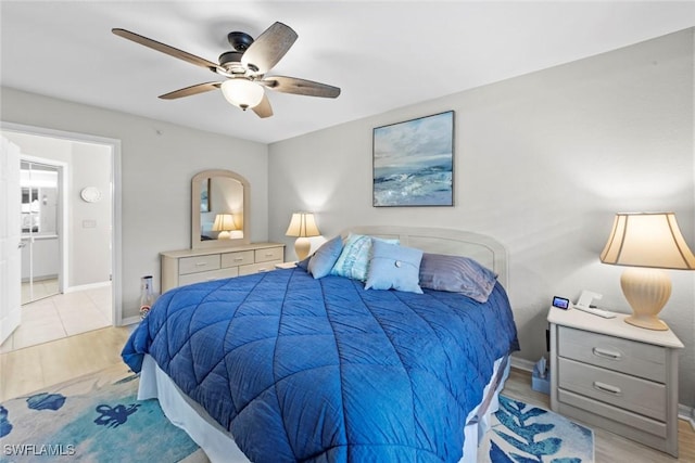 bedroom featuring ceiling fan and light hardwood / wood-style floors