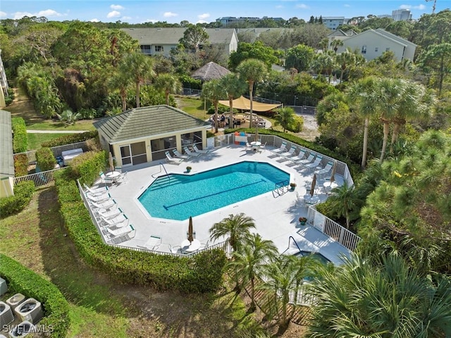 view of swimming pool featuring a patio area