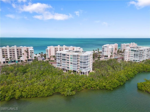 aerial view with a water view