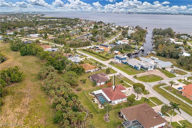 aerial view featuring a water view