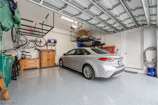 garage with a garage door opener