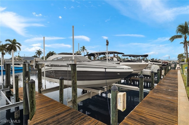 view of dock with a water view