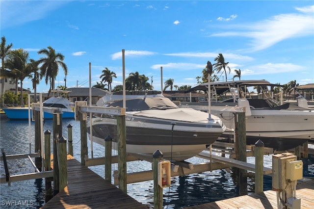 dock area with a water view