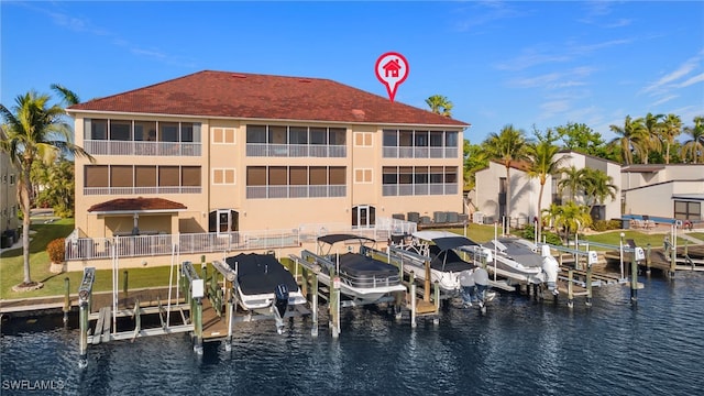 view of dock with a water view