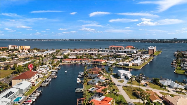 aerial view featuring a water view