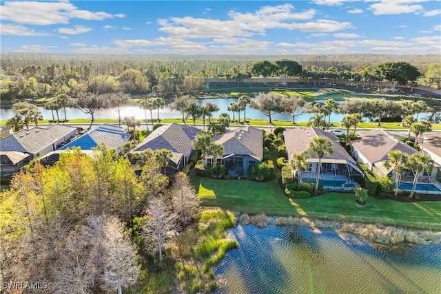 bird's eye view featuring a water view