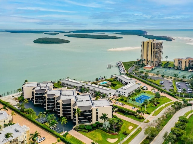 aerial view featuring a water view