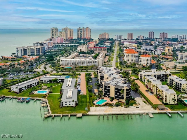 bird's eye view featuring a water view