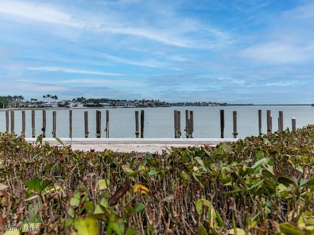 view of dock with a water view