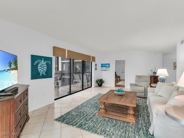 living room featuring light tile patterned floors