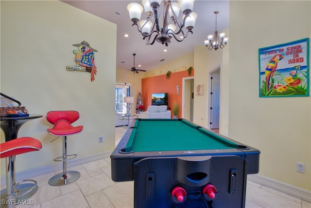 playroom featuring ceiling fan and billiards