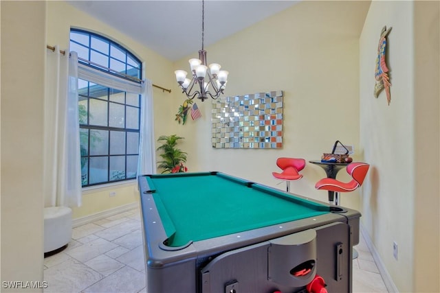 game room featuring a notable chandelier and pool table