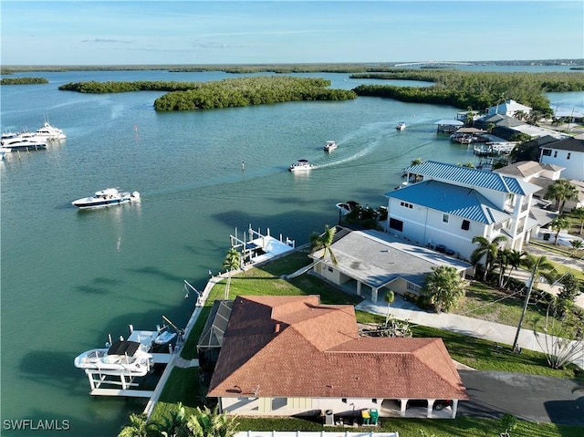 aerial view with a water view