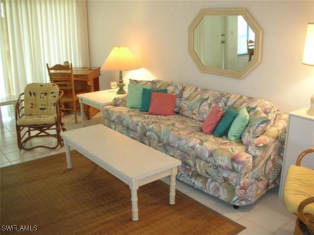 living room featuring tile patterned flooring