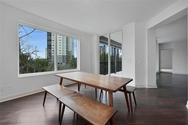 dining space featuring dark wood-type flooring