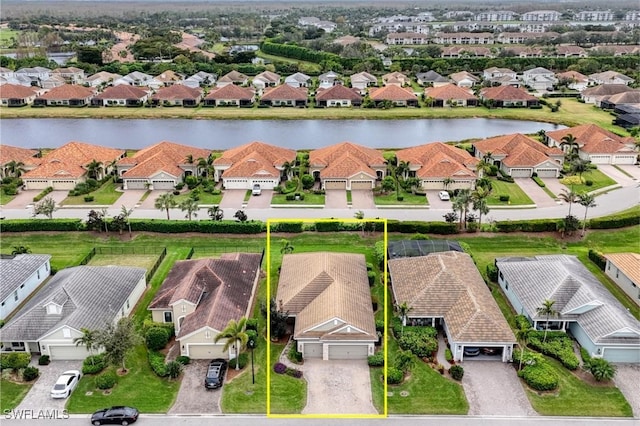 aerial view with a water view