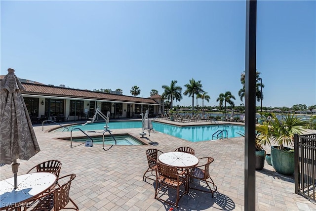 pool with a patio