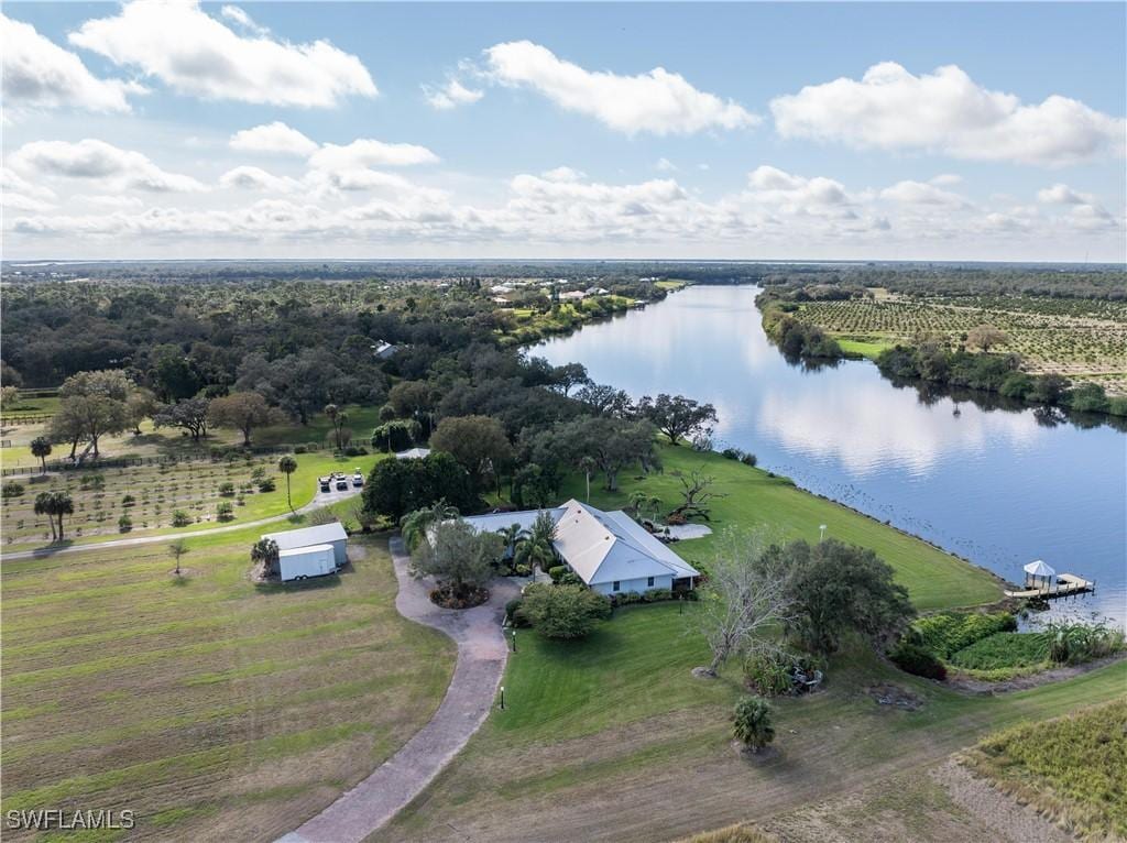 aerial view with a water view