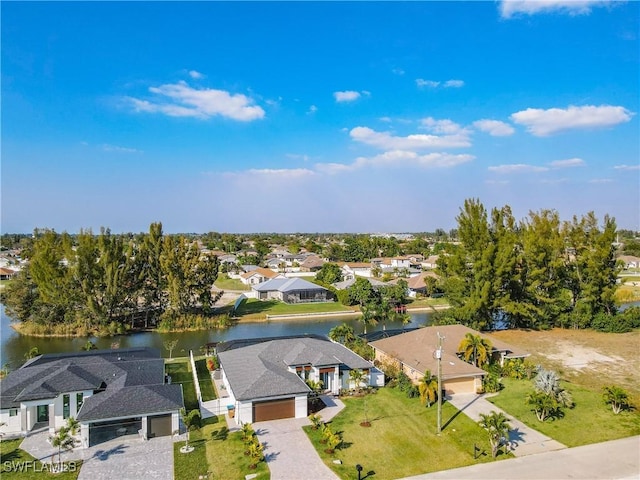 aerial view with a water view