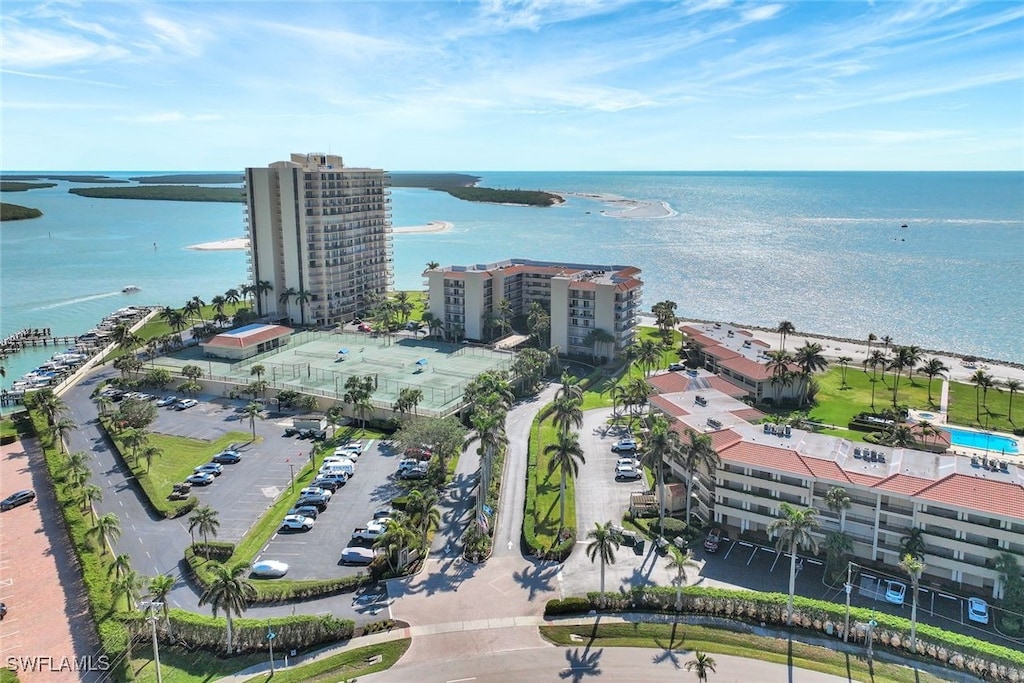 aerial view with a water view