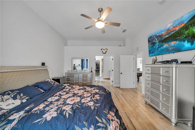 bedroom featuring ceiling fan and light hardwood / wood-style floors