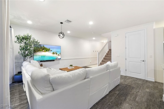 living room with dark hardwood / wood-style floors