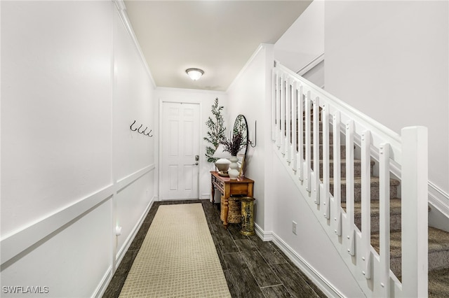 stairs with crown molding